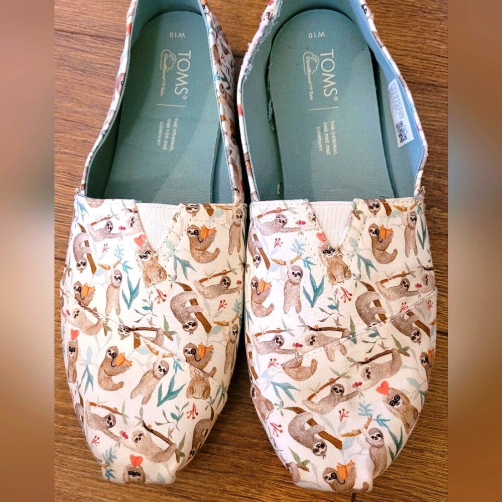 Toms sloth print alpargata slip on canvas shoes
